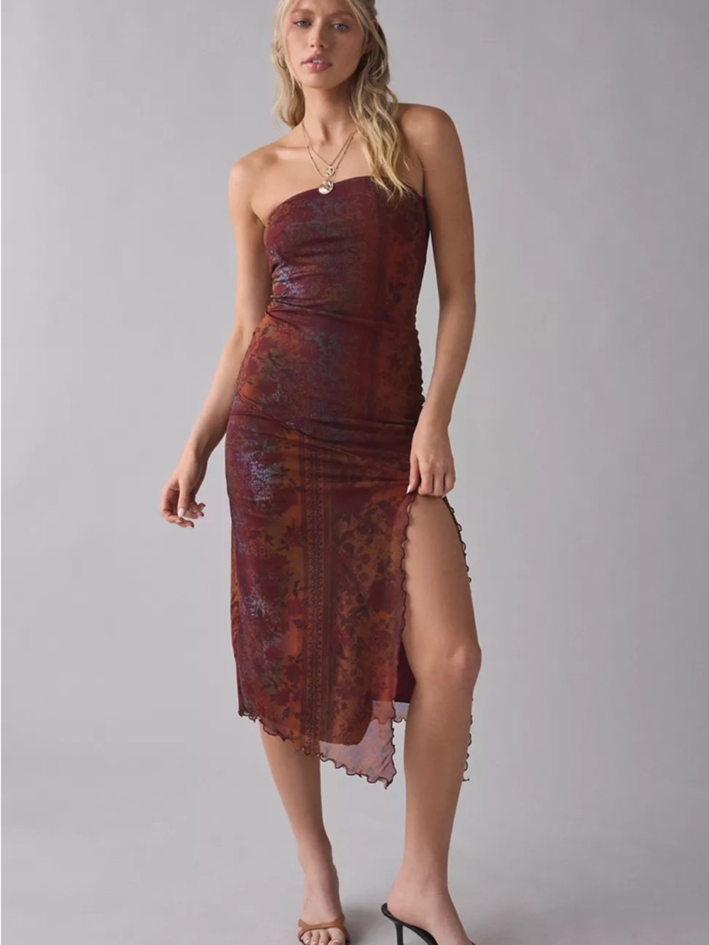 UO Samara Mesh Strapless Midi Dress